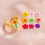 Anillo Personalizado Flor Seca Ajustable Cumpleaños Día de la Madre Aniversario Regalo para Mujer