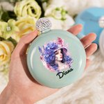 Personalized Anthropomorphic Birth Flower Wine Bottle Hip Flask with Name and Glittery Lid Mother's Day Bridesmaid Birthday Gift for Women
