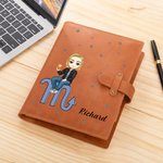 Personalised Zodiac Cartoon Character Leather A5 Sketchbook Notebook Cover with Storage Pocket Office Birthday Gift for Women Men