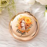 Personalized Anthropomorphic Birth Flower Wine Bottle Hip Flask with Name and Glittery Lid Mother's Day Bridesmaid Birthday Gift for Women