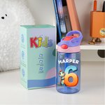 Número de fantasía personalizado Unicornio Dinosaurio Vehículo 16 oz Niño Nombre Botella de agua con asa Pajita de silicona Vuelta al cole Regalo de cumpleaños para niño Niña