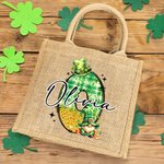 Personalizzato fortunato cappello Shamrock Gnomo Doodle Lettera Iuta Tote Bag con nome Riutilizzabile Festa di San Patrizio Regalo per bambini Famiglia