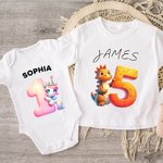 Personalized Construction Vehicles Fantasy Unicorn Number Pattern 100% Cotton Baby Bodysuit T-Shirt with Name Baby Shower Gift for Baby Boy Girl