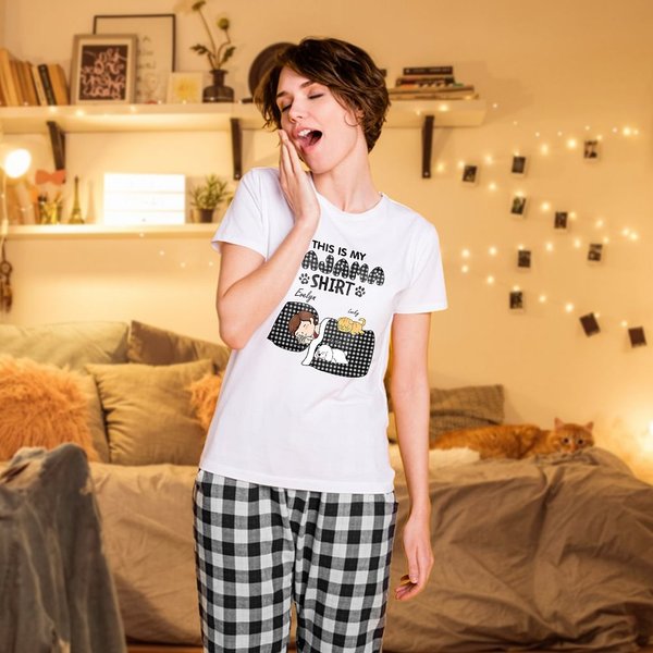 Personalizado Este es mi pijama Pijama de la muchacha soñolienta Camiseta Drawstring Plaid Pantalones Set con 1-5 Mascotas Divertido regalo de cumpleaños para las mujeres Pet Lovers
