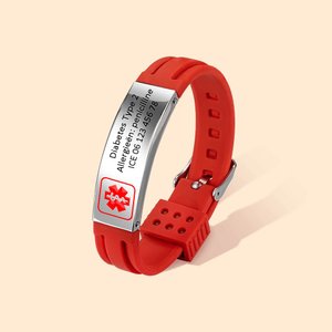 Gepersonaliseerde Medische ID Armband Verstelbare Siliconen Waterdichte Armband met Roestvrijstalen Naamlabel Cadeau voor Mannen en Vrouwen