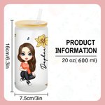 Personalisierte Chaos-Koordinator Cartoon-Charakter 20oz gefrostetem Glas Becher mit Geburt Blume und Stroh tägliche Reise Geburtstag Geschenk für Familie