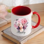 Personalisierte anthropomorphe Geburt Blume 11oz keramische Kaffeetasse mit Namen Geburtstag Jahrestag Geschenk für Frauen
