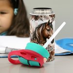 Gepersonaliseerde Boho stijl Florale paard 12oz naam waterfles met siliconen rietje en handvat verjaardag terug naar school Gift voor kinderen paard liefhebbers