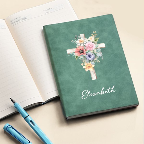 Cahier d'église en cuir avec nom pour l'étude de la Bible Cadeau religieux pour femmes chrétiennes