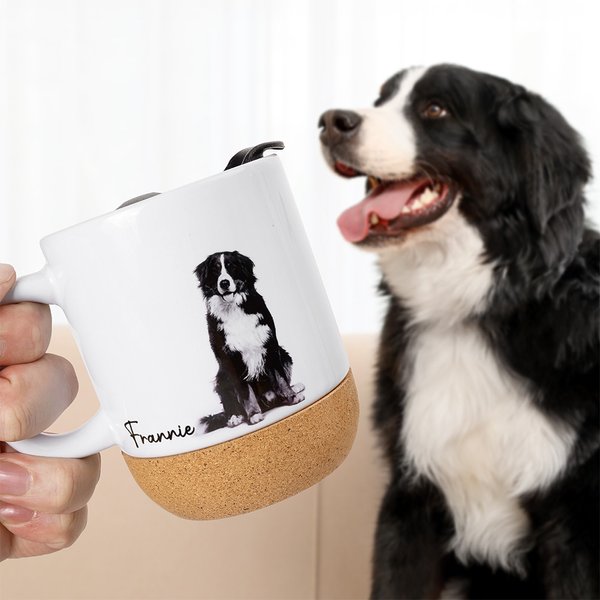 Henkilökohtainen koira kissa muotokuva 13oz keraaminen muki kannella ja puinen pohja Pet Loss Memorial sympatia lahja lemmikkieläinten omistajille ystäville