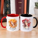 Personalisierte anthropomorphe Geburt Blume 11oz keramische Kaffeetasse mit Namen Geburtstag Jahrestag Geschenk für Frauen
