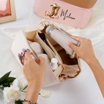 Personalisierte Geburt Blume Western Cowgirl Stiefel Hut Design Name PU Leder Kosmetiktasche mit Griff Portable Reisezubehör Geburtstagsgeschenk für Frauen