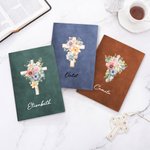 Personalisierte Aquarell Kreuz 1-5 Geburt Blumen Leder Kirche Notebook mit Namen für Bibelstudium Geburtstag religiöses Geschenk für Frauen Christian