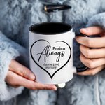 Tazza da caffè multicolori personalizzata con nome e testo Kiss me good morning regalo di anniversario e San Valentino per coppie
