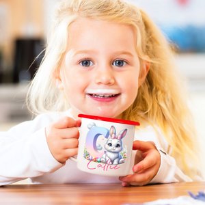 Personalised Cute Easter Bunny Gradient Initial 12oz Enamel Mug with Name Party Favor Easter Gift for Kids