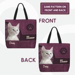 Personalized Retro Pattern 1-3 Pet Photos Paw Print Large Tote Bag with Name Birthday Gift for Dog Mom Pet Lovers