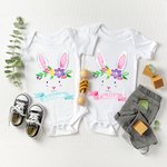 T-shirt enfant personnalisé avec nom Lapin de Pâques aquarelle floral 100% coton Cadeau de Pâques pour bébé garçon fille