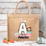 Personalizado Divertido Conejito Inicial Huevo de Pascua Personaje Bolsa de Yute con Nombre Happy Easter Eggs Hunting Birthday Gift for Kids Family