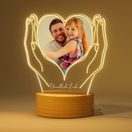 Personalisiertes Herz-Foto in Händen LED-Nachtlicht mit Holzsockel Haus Deko Jahrestag Vatertag Geschenk für Familie