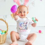 Spersonalizowana koszulka z inicjałami zajączka wielkanocnego 100% bawełny Body niemowlęce z imieniem Prezent urodzinowy na Wielkanoc dla dzieci i niemowląt