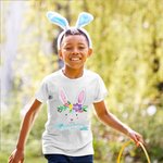 T-shirt enfant personnalisé avec nom Lapin de Pâques aquarelle floral 100% coton Cadeau de Pâques pour bébé garçon fille