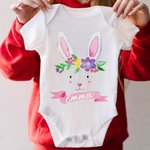 T-shirt enfant personnalisé avec nom Lapin de Pâques aquarelle floral 100% coton Cadeau de Pâques pour bébé garçon fille