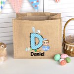 Personalizado Divertido Conejito Inicial Huevo de Pascua Personaje Bolsa de Yute con Nombre Happy Easter Eggs Hunting Birthday Gift for Kids Family