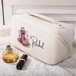 Personalisierte Geburt Blume Western Cowgirl Stiefel Hut Design Name PU Leder Kosmetiktasche mit Griff Portable Reisezubehör Geburtstagsgeschenk für Frauen