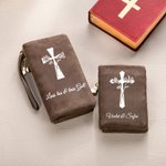 Personalisierte Kreuz Geburtsblumen Name PU-Leder Geldbörse mit Kartenfächern Handgelenkschlaufe Christliche Taufe Geburtstag Geschenk für Damen