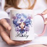 Personalisierte anthropomorphe Geburt Blume 11oz keramische Kaffeetasse mit Namen Geburtstag Jahrestag Geschenk für Frauen
