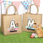 Personalizado Divertido Conejito Inicial Huevo de Pascua Personaje Bolsa de Yute con Nombre Happy Easter Eggs Hunting Birthday Gift for Kids Family