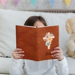 Personalisierte Aquarell Kreuz 1-5 Geburt Blumen Leder Kirche Notebook mit Namen für Bibelstudium Geburtstag religiöses Geschenk für Frauen Christian