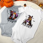 Personlig Wizard Hat Bat Doodle Initial 100% bomull Unisex Baby Bodysuit T-skjorte med navn Halloween festgave til baby gutter jenter