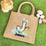 Personalizado Divertido Conejito Inicial Huevo de Pascua Personaje Bolsa de Yute con Nombre Happy Easter Eggs Hunting Birthday Gift for Kids Family