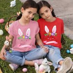 T-shirt enfant personnalisé avec nom Lapin de Pâques aquarelle floral 100% coton Cadeau de Pâques pour bébé garçon fille