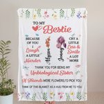 Personalized To My Bestie 2 Birth Flowers Soft Throw Blanket with Names Home Decor Birthday Gift for Sisters Friends