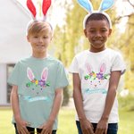 T-shirt enfant personnalisé avec nom Lapin de Pâques aquarelle floral 100% coton Cadeau de Pâques pour bébé garçon fille