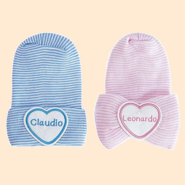 Cappello da ospedale berretto con fiocco per neonati a righe personalizzato con nome ricamato regalo per compleanno dei neonati o bambini