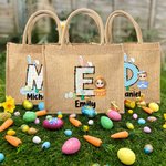 Personalizado Divertido Conejito Inicial Huevo de Pascua Personaje Bolsa de Yute con Nombre Happy Easter Eggs Hunting Birthday Gift for Kids Family