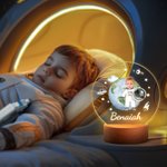 Astronauta Personalizado Planet Face Foto LED Luz de Noche con Nombre y Base de Madera Cute Room Decor Cumpleaños Baby Shower Gift for Kids