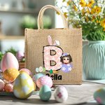 Personalizado Divertido Conejito Inicial Huevo de Pascua Personaje Bolsa de Yute con Nombre Happy Easter Eggs Hunting Birthday Gift for Kids Family