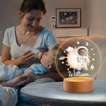Astronauta Personalizado Planet Face Foto LED Luz de Noche con Nombre y Base de Madera Cute Room Decor Cumpleaños Baby Shower Gift for Kids
