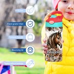 Gepersonaliseerde Boho stijl Florale paard 12oz naam waterfles met siliconen rietje en handvat verjaardag terug naar school Gift voor kinderen paard liefhebbers