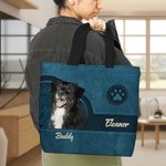 Personalized Retro Pattern 1-3 Pet Photos Paw Print Large Tote Bag with Name Birthday Gift for Dog Mom Pet Lovers