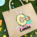 Personalizado Divertido Conejito Inicial Huevo de Pascua Personaje Bolsa de Yute con Nombre Happy Easter Eggs Hunting Birthday Gift for Kids Family