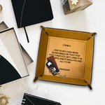 Personalised Romantic Message Foldable Leather Catchall Snap Tray with Name Desktop Storage Organizer Valentine's Day Gift for Couple