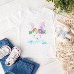 T-shirt enfant personnalisé avec nom Lapin de Pâques aquarelle floral 100% coton Cadeau de Pâques pour bébé garçon fille
