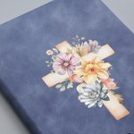 Personalisierte Aquarell Kreuz 1-5 Geburt Blumen Leder Kirche Notebook mit Namen für Bibelstudium Geburtstag religiöses Geschenk für Frauen Christian