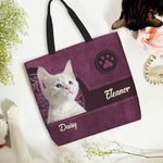 Personalized Retro Pattern 1-3 Pet Photos Paw Print Large Tote Bag with Name Birthday Gift for Dog Mom Pet Lovers