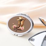 Personalized Birth Flower Western Cowgirl Boots Hat Design Makeup Mirror with Name Portable Travel Accessories Birthday Gift for Women